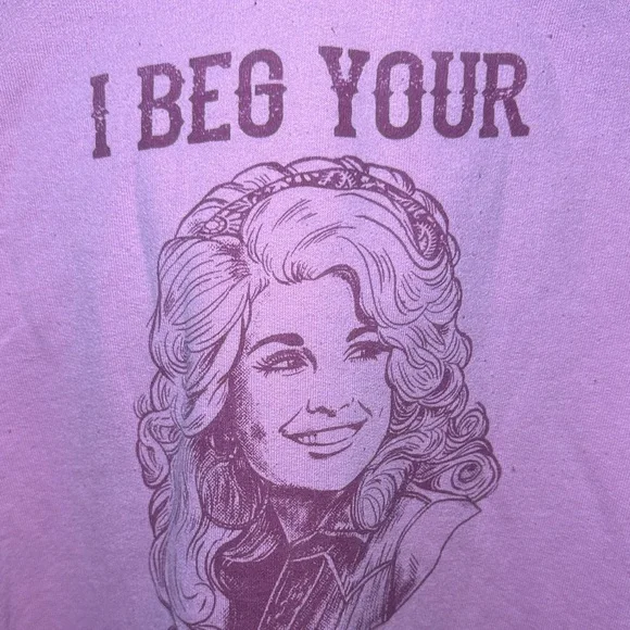 Dolly Parton Pink Graphic "I BEG YOUR PARTON" Pullover Hoodie Large - Picture 4 of 6